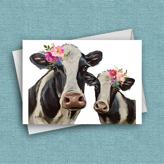 Bright Blooms Cow Card "Mom & Baby'